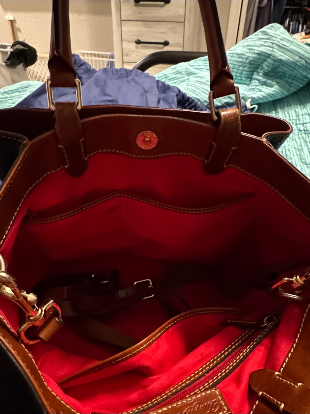Dooney & Bourke Black Lizard-Embossed Satchel with Brown Handles - Picture 5 of 5